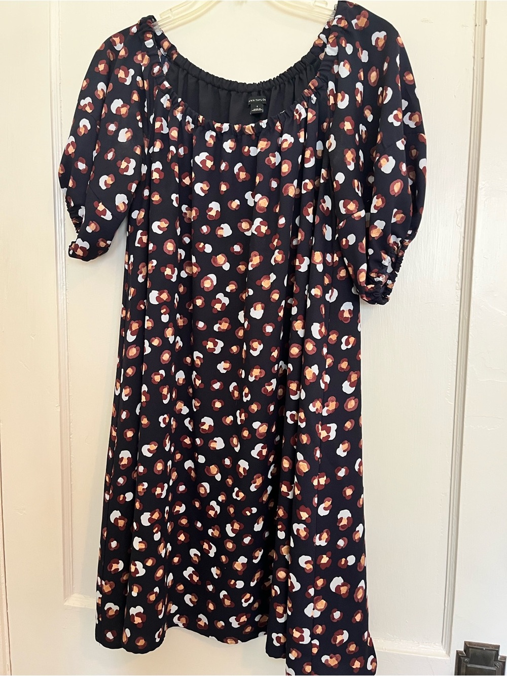 Ann Taylor Navy leopard print Elastic-Neck Dress